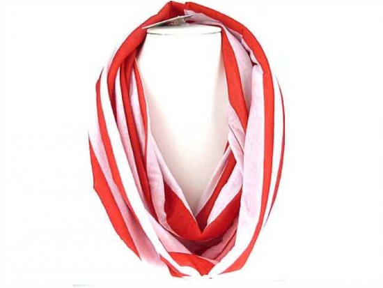 Red White Strip Knit Infinity Scarf