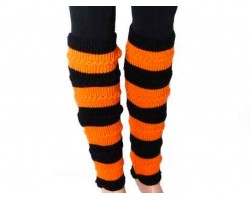 Orange Black Striped Knit Boot Topper Leg Warmer