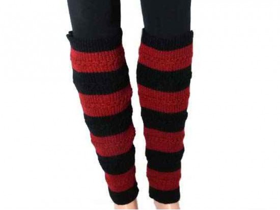 Red Black Striped Knit Boot Topper Leg Warmer