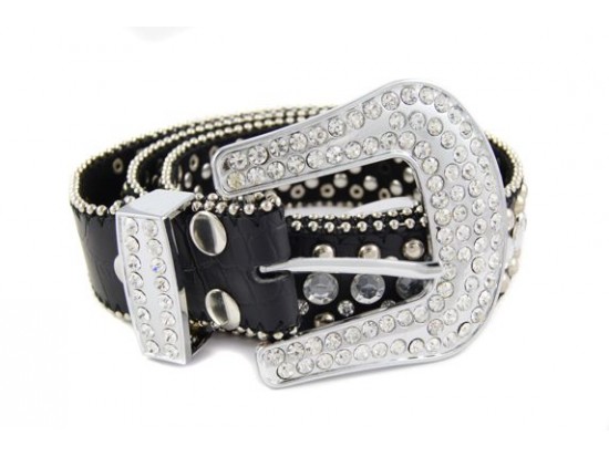 Black Leather Large Crystal & Stud Belt