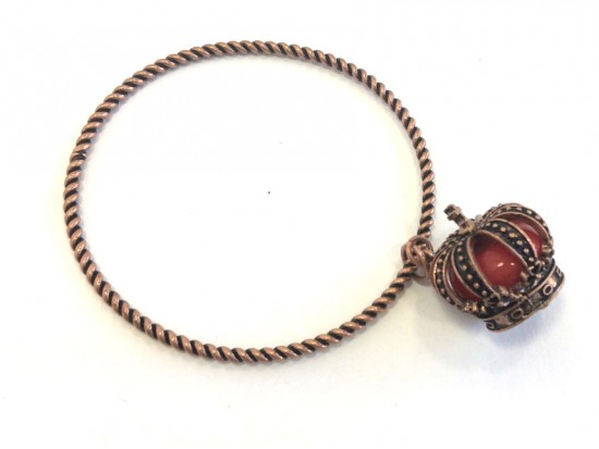 Antique Copper Crown Charm Rope Bangle