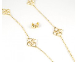 36" Square Clover Gold Plate Chain Necklace Set