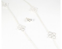 36" Square Clover Silver Plate Chain Necklace Set
