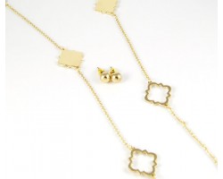 36" Clover with Square Accent Gold Plate Chain Necklace Set