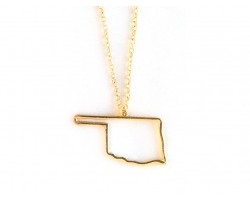 Oklahoma State Map Open Cut Gold Plate Necklace