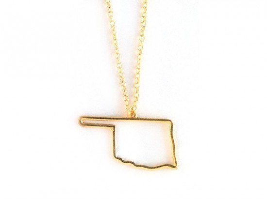Oklahoma State Map Open Cut Gold Plate Necklace