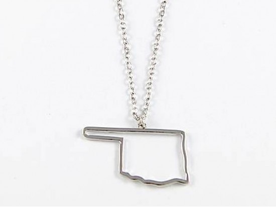 Oklahoma State Map Open Cut Silver Plate Necklace