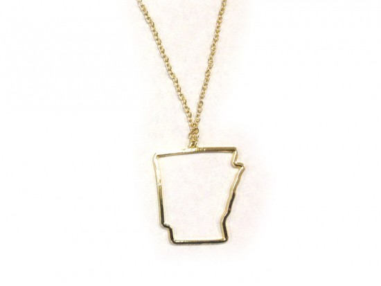 Arkansas State Map Open Cut Gold Plate Necklace