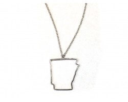 Arkansas State Map Open Cut Silver Plate Necklace