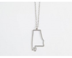 Alabama State Map Open Cut Silver Plate Necklace