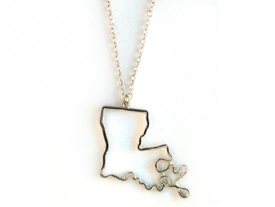 Silver Louisiana State Map Open Cut Necklace