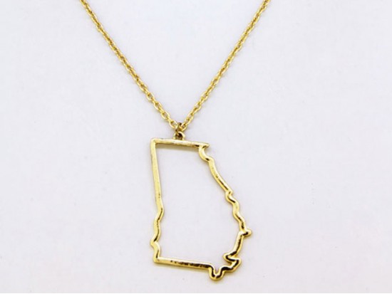 Georgia State Map Open Cut Gold Plate Necklace