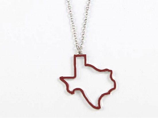 Maroon Texas State Map Open Cut Necklace