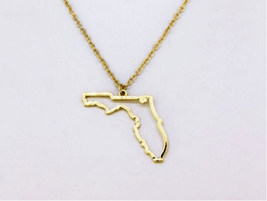 Florida State Map Open Cut Gold Plate Necklace