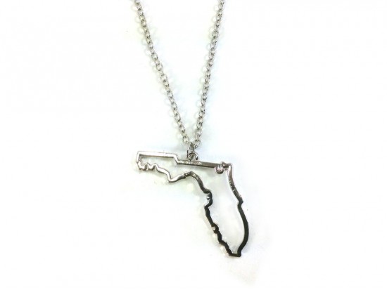 Florida State Map Open Cut Silver Plate Necklace