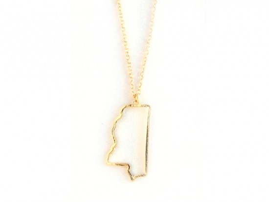 Mississippi State Map Open Cut Gold Plate Necklace