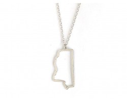 Mississippi State Map Open Cut Silver Plate Necklace