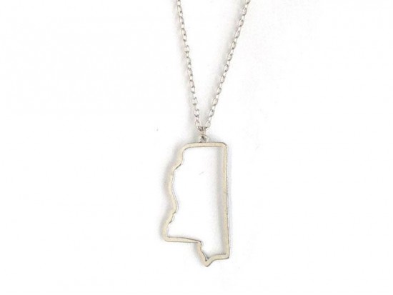 Mississippi State Map Open Cut Silver Plate Necklace