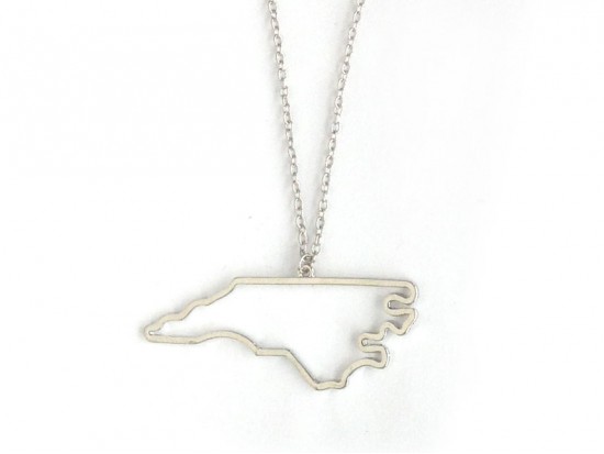 North Carolina State Map Open Cut Silver Plate Necklace