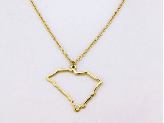 South Carolina State Map Open Cut Gold Plate Necklace South Carolina State Map Open Cut Gold Plate Necklace