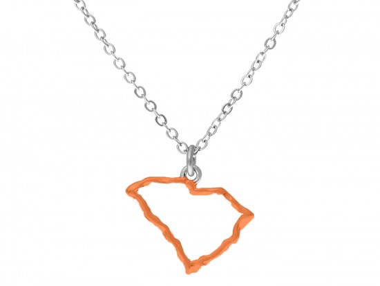 Orange South Carolina State Map Open Cut Silver Necklace