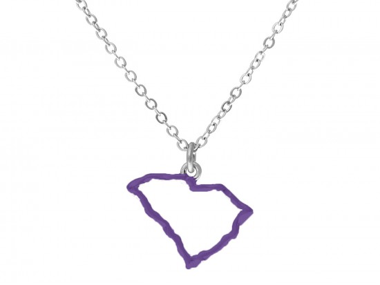 Purple South Carolina State Map Open Cut Silver Necklace