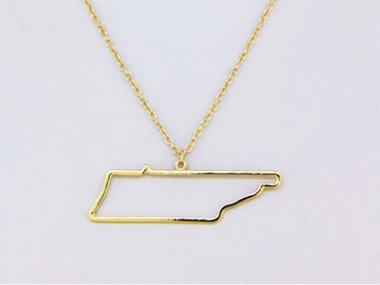 Tennessee State Map Open Cut Gold Plate Necklace
