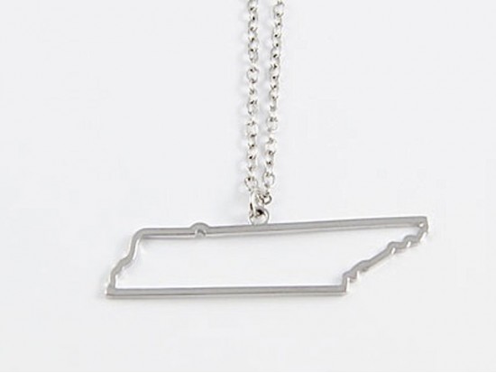 Tennessee State Map Open Cut Silver Plate Necklace