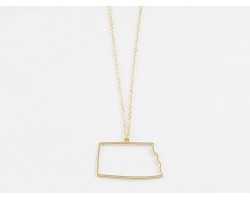 North Dakota State Map Open Cut Gold Plate Necklace