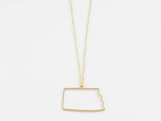North Dakota State Map Open Cut Gold Plate Necklace