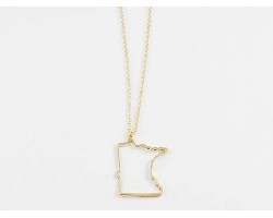 Minnesota State Map Open Cut Gold Plate Necklace