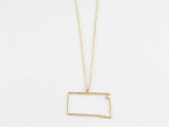 South Dakota State Map Open Cut Gold Plate Necklace