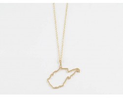 West Virginia State Map Open Cut Gold Plate Necklace