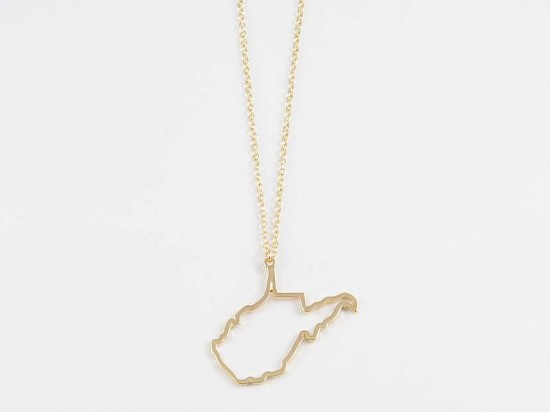 West Virginia State Map Open Cut Gold Plate Necklace