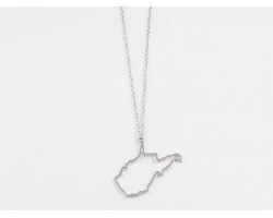 West Virginia State Map Open Cut Silver Plate Necklace