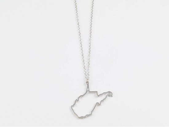 West Virginia State Map Open Cut Silver Plate Necklace