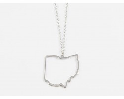 Ohio State Map Open Cut Silver Plate Necklace