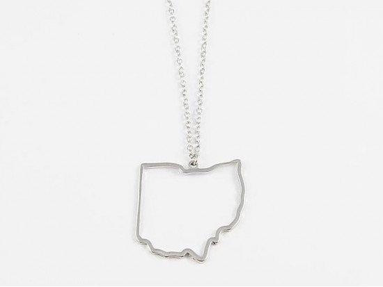 Ohio State Map Open Cut Silver Plate Necklace