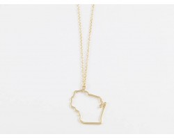 Wisconsin State Map Open Cut Gold Plate Necklace
