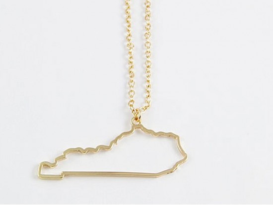 Kentucky State Map Open Cut Gold Plate Necklace