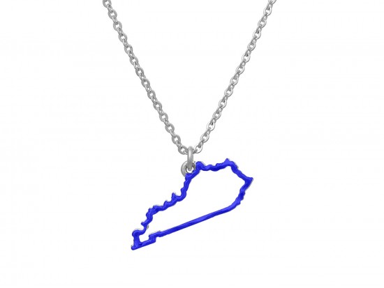Blue Kentucky State Map Open Cut Silver Necklace