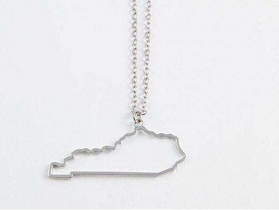 Kentucky State Map Open Cut Silver Plate Necklace