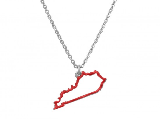 Red Kentucky State Map Open Cut Silver Necklace