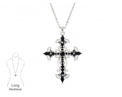 Jet Crystal Open Cut Filigree Cross Chain Necklace