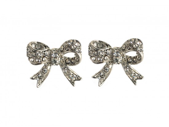 Clear Crystal Pave Bow Tie Post Earrings