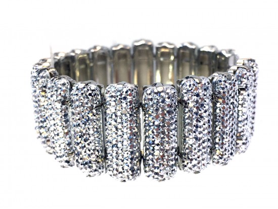 Silver Crystal Segment Bar Bangle Bracelet Silver Crystal Segment Bar Bangle Bracelet