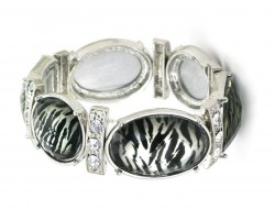 Silver Zebra Print Crystal Stretch Bracelet