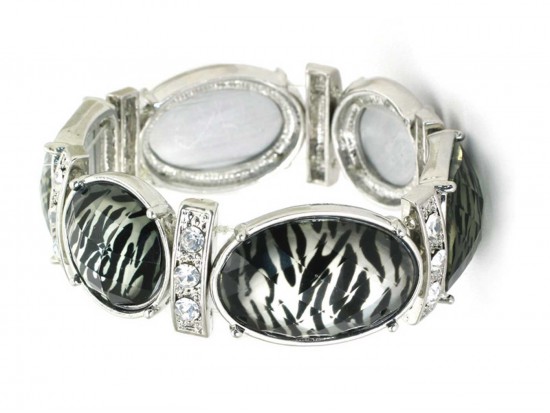 Silver Zebra Print Crystal Stretch Bracelet