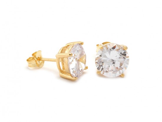 6mm Clear Cubic Zirconia Round Stud Gold Post Earrings