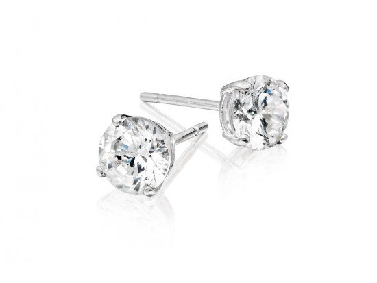 6mm Clear Cubic Zirconia Round Stud Silver Post Earrings